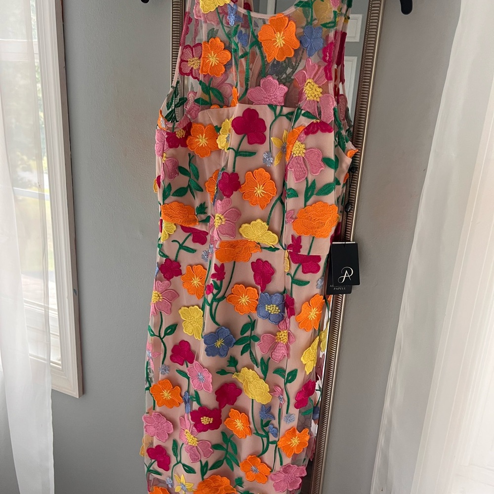 Adrianna Papell Pink and Yellow Embroidered Dress